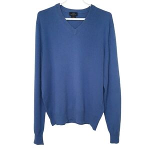 Brooks Brothers 346 Cashmere Vneck Long Sleeve Sweater Blue Mens Size M Flaw